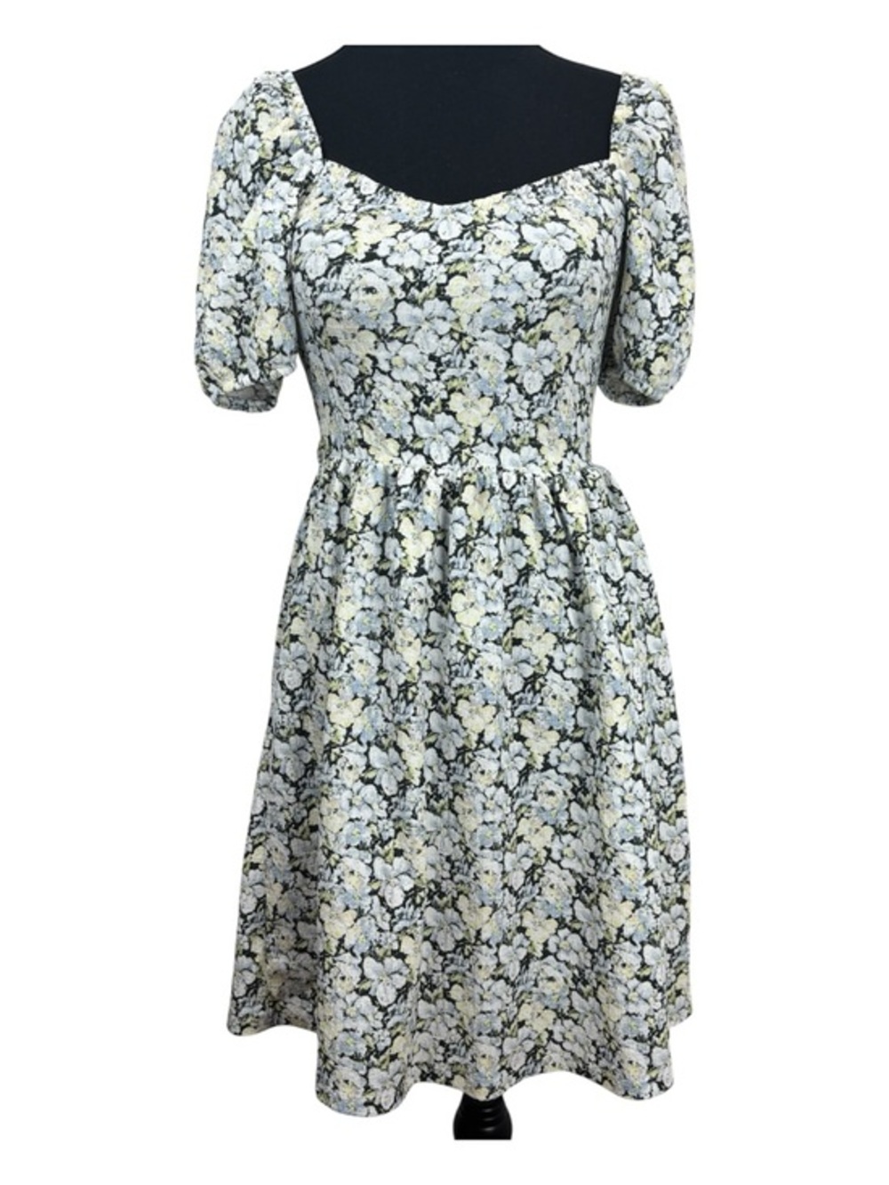 H&M Floral Puff Sleeve Mini Dress XS Cottagecore Square Neck Smocked Back Fit
